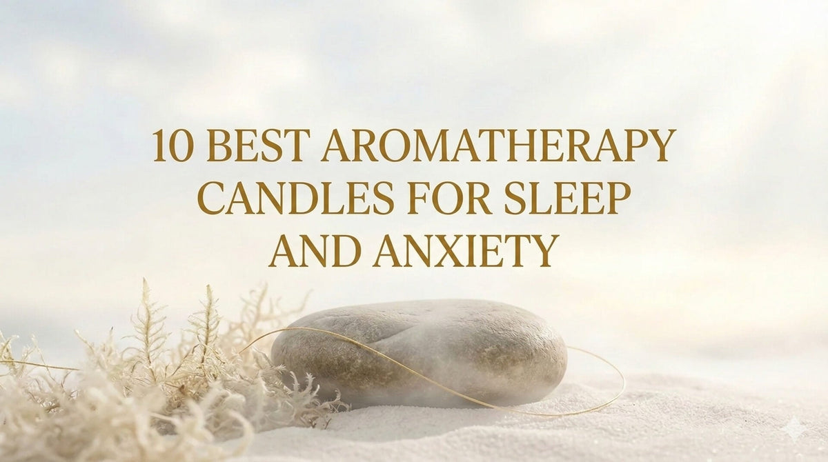 A smooth grey stone encircled by a fine gold wire resting on white sand alongside dried botanical moss.