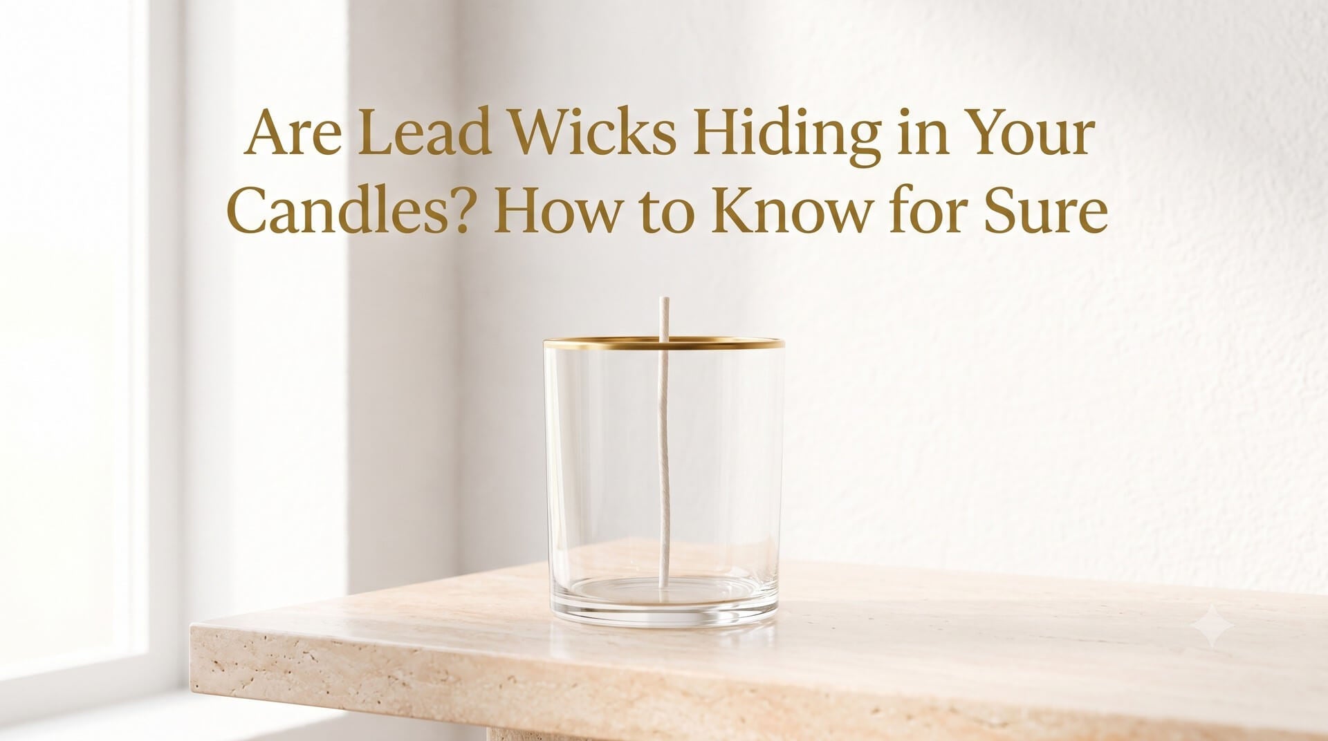 Image titled 'Are Lead Wicks Hiding in Your Candles? How to Know for Sure' featuring modern glass candle with clean wick.