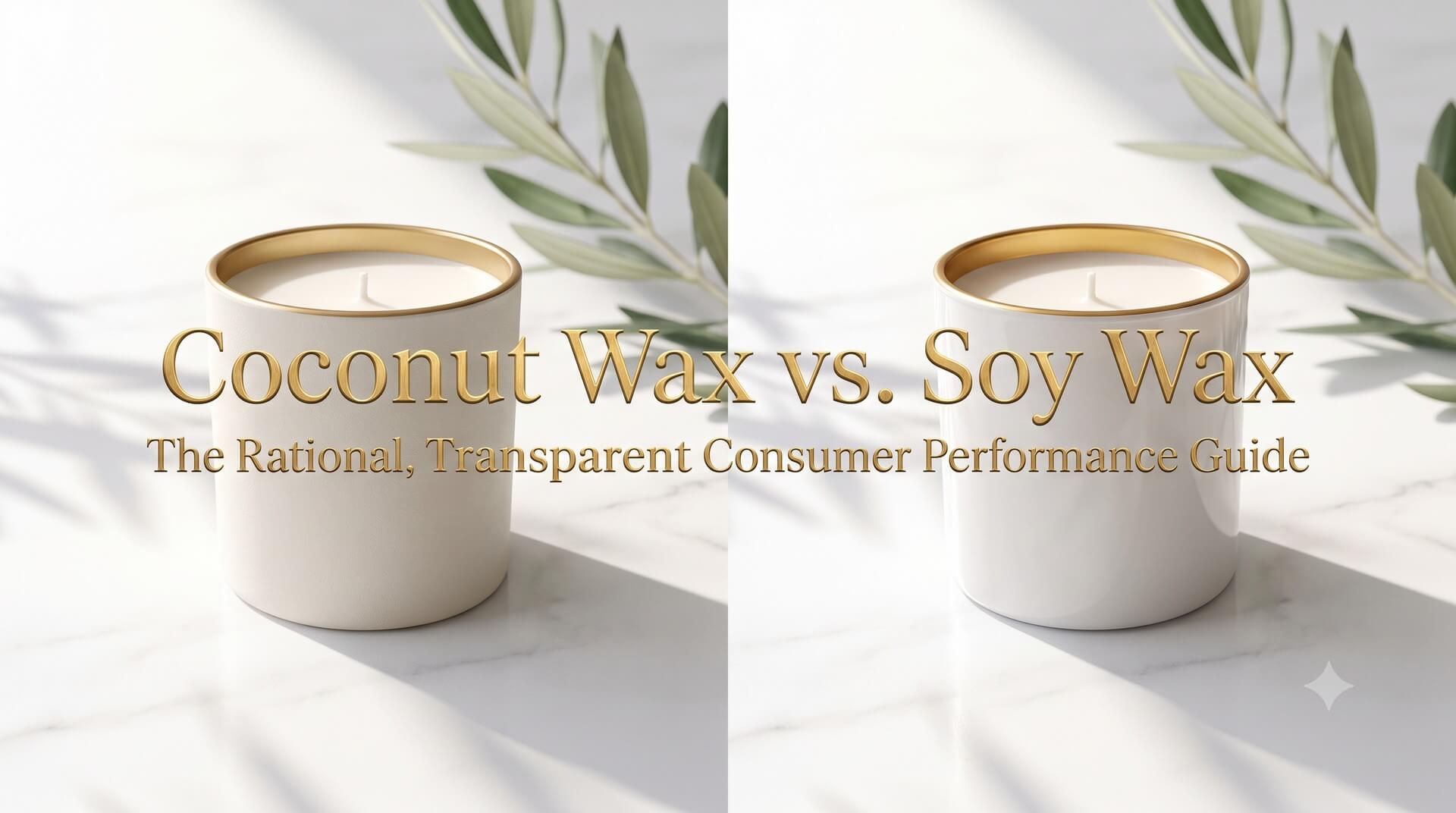 Comparison of coconut wax vs. soy wax candles, titled as a rational and transparent consumer performance guide.